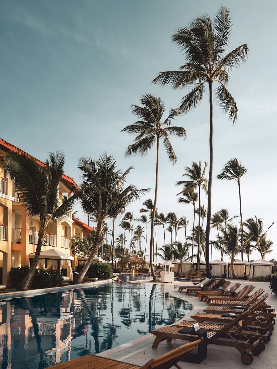 Palm-lined resort pool