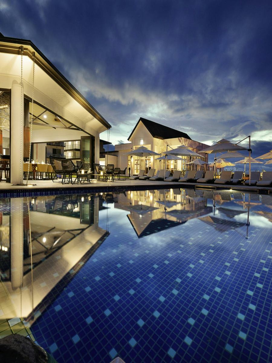 City hotel pool at night